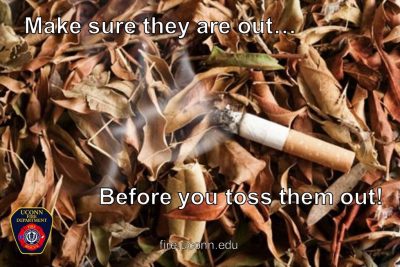 lit cigarette on leaves. Make sure they are out before you toss them out.